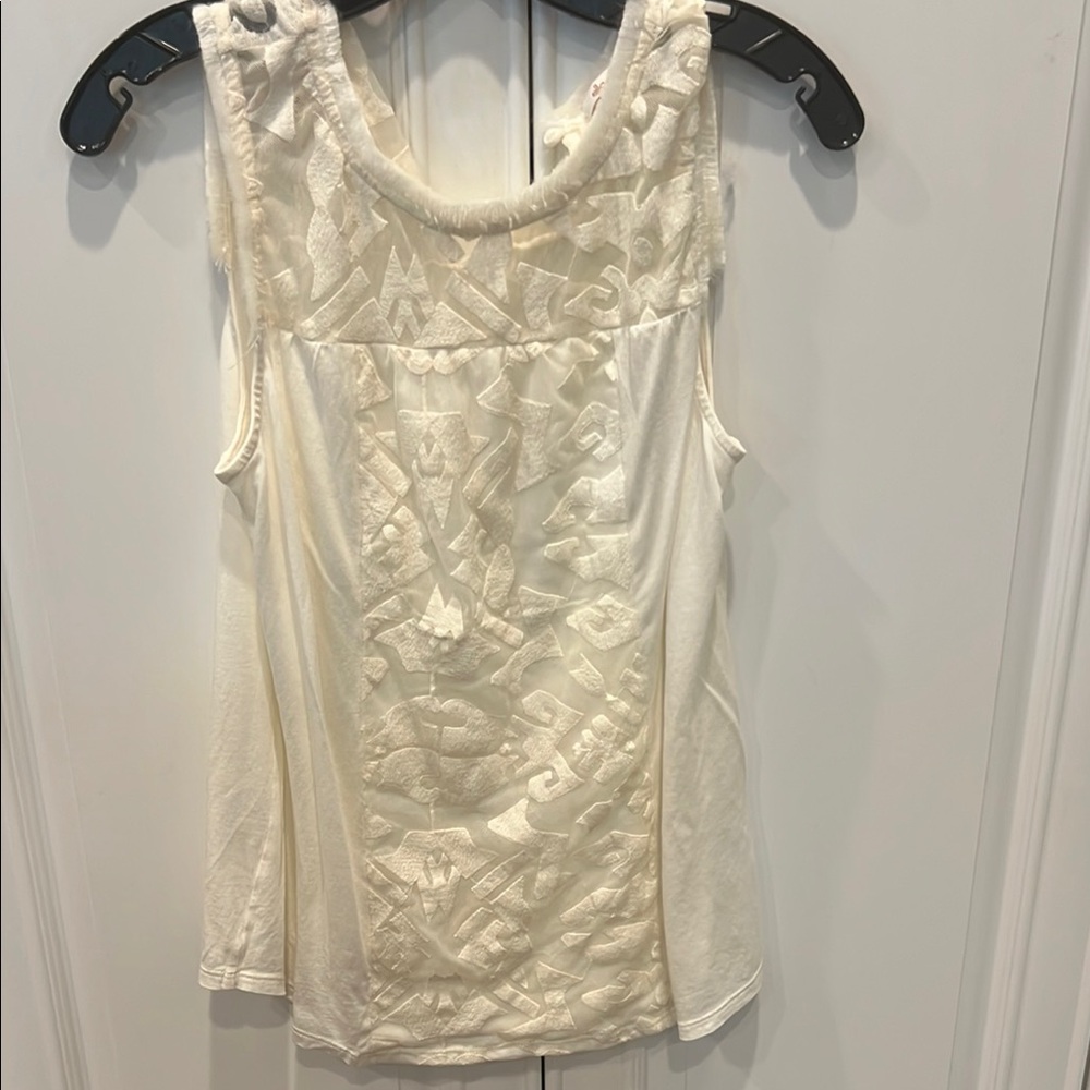 Embroidered Cream Sleeveless Top